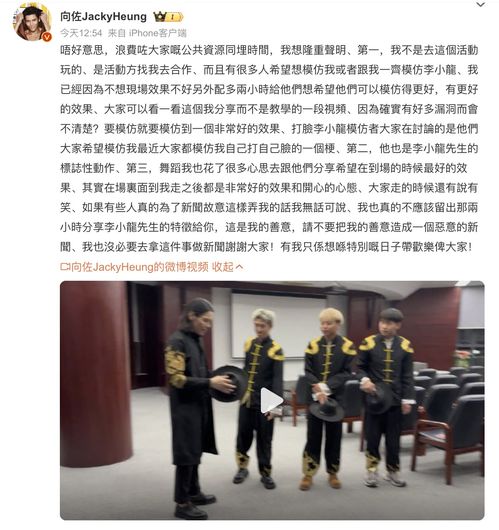 向佐回应扇李小龙模仿者巴掌事件，尊重与理解是解决争议的桥梁